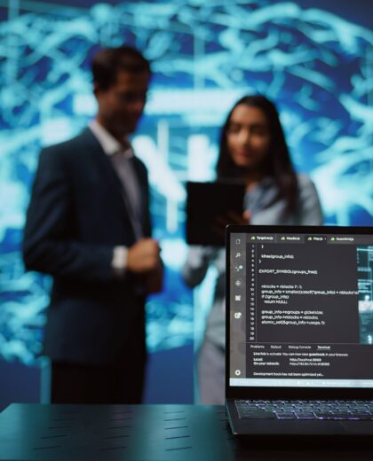 Close up of notebook used by employees developing AI systems in tech startup